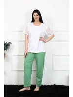 Battal Beden Kısa Kollu Kadın Pijama Takım Akbeniz 75001 Beyaz detay görünüm