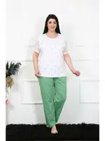 Battal Beden Kısa Kollu Kadın Pijama Takım Akbeniz 75001 Beyaz farklı açı