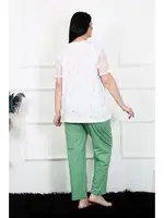 Battal Beden Kısa Kollu Kadın Pijama Takım Akbeniz 75001 Beyaz görsel 4