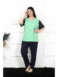 Akbeniz Battal Beden Kısa Kollu Yeşil Kadın Pijama Takım Akbeniz 75004