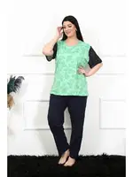 Battal Beden Kısa Kollu Yeşil Kadın Pijama Takım Akbeniz 75004 Yeşil