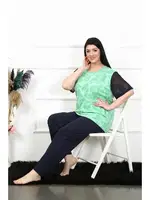 Battal Beden Kısa Kollu Yeşil Kadın Pijama Takım Akbeniz 75004 Yeşil detay görünüm