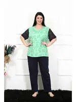 Battal Beden Kısa Kollu Yeşil Kadın Pijama Takım Akbeniz 75004 Yeşil farklı açı