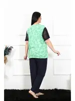 Battal Beden Kısa Kollu Yeşil Kadın Pijama Takım Akbeniz 75004 Yeşil görsel 4