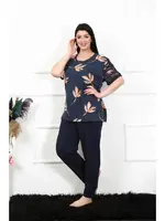 Yuvarlak Yaka Kısa Kollu Battal Beden Pijama Takım Akbeniz 75005 Lacivert