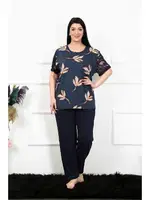 Yuvarlak Yaka Kısa Kollu Battal Beden Pijama Takım Akbeniz 75005 Lacivert detay görünüm