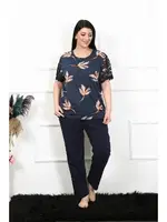 Yuvarlak Yaka Kısa Kollu Battal Beden Pijama Takım Akbeniz 75005 Lacivert farklı açı