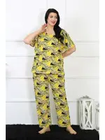 Yuvarlak Yaka Büyük Beden Kısa Kollu Pijama Takım Akbeniz 75007 Sarı farklı açı