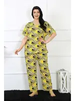 Yuvarlak Yaka Büyük Beden Kısa Kollu Pijama Takım Akbeniz 75007 Sarı görsel 4