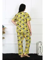 Yuvarlak Yaka Büyük Beden Kısa Kollu Pijama Takım Akbeniz 75007 Sarı görsel 5