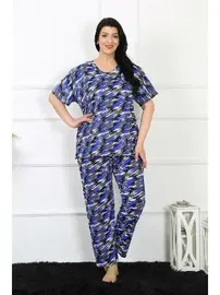 Akbeniz Kısa Kollu Desenli Büyük Beden Kadın Pijama Takım Akbeniz 75010