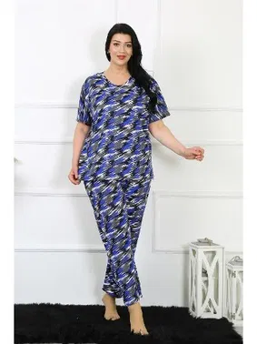 Akbeniz Kısa Kollu Desenli Büyük Beden Kadın Pijama Takım Akbeniz 75010 - Alternatif Görünüm