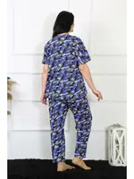 Kısa Kollu Desenli Büyük Beden Kadın Pijama Takım Akbeniz 75010 Saks görsel 4