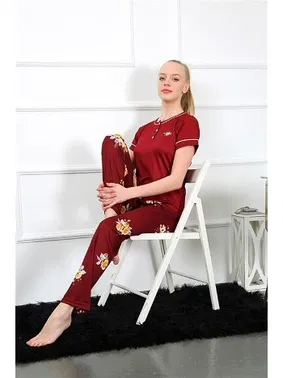 Akbeniz Çiçek Desenli Kısa Kollu Pijama Takımı Akbeniz 20388