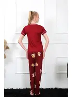 Çiçek Desenli Kısa Kollu Pijama Takımı Akbeniz 20388 Bordo görsel 4