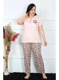 Akbeniz Yıldız Desenli Büyük Beden Kısa Kollu Kadın Pijama Takım Akbeniz 202187