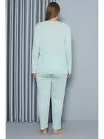 Cepli Yakası Düğmeli Büyük Beden Penye Uzun Kol Pijama Takım Akbeniz 202212 Su Yeşili görsel 5