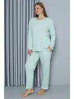 Uzun Kollu Büyük Beden Penye Uzun Kol Pijama Takım Akbeniz 202212 Su Yeşili farklı açı