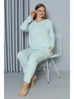 Uzun Kollu Büyük Beden Penye Uzun Kol Pijama Takım Akbeniz 202212 Su Yeşili görsel 4