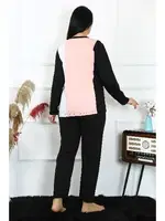 Yuvarlak Yaka Büyük Beden Penye Uzun Kollu Pijama Takım Akbeniz 202213 Somon görsel 4