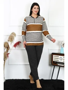 Akbeniz Düğmeli Kadın Büyük Beden Penye Uzun Kollu Pijama Takım Akbeniz 202214 - Alternatif Görünüm