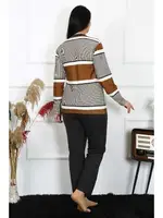 Düğmeli Kadın Büyük Beden Penye Uzun Kollu Pijama Takım Akbeniz 202214 Sütlü Kahve farklı açı