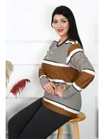 Düğmeli Kadın Büyük Beden Penye Uzun Kollu Pijama Takım Akbeniz 202214 Sütlü Kahve görsel 5