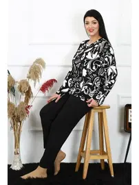 Akbeniz Büyük Beden Penye Uzun Kollu Desenli Kadın Pijama Takım Akbeniz 202217