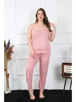 İnce Askılı Büyük Beden Kadın Pijama Takım Akbeniz 202195 Pudra detay görünüm