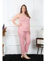 İnce Askılı Büyük Beden Kadın Pijama Takım Akbeniz 202195 Pudra görsel 4