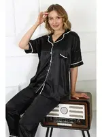 Kısa Kollu Büyük Beden Siyah Saten Pijama Takımı Akbeniz 10303 Siyah farklı açı