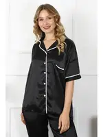 Kısa Kollu Büyük Beden Siyah Saten Pijama Takımı Akbeniz 10303 Siyah görsel 4