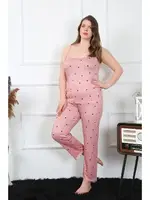 Kalpli Büyük Beden İp Askılı Kadın Pijama Takım Akbeniz 202196 Somon