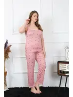 Kalpli Büyük Beden İp Askılı Kadın Pijama Takım Akbeniz 202196 Somon detay görünüm