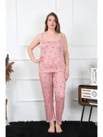 Kalpli Büyük Beden İp Askılı Kadın Pijama Takım Akbeniz 202196 Somon farklı açı