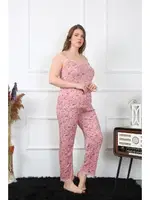 Yıldızlı Büyük Beden İp Askılı Kadın Pijama Takım Akbeniz 202198 Somon
