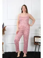 Yıldızlı Büyük Beden İp Askılı Kadın Pijama Takım Akbeniz 202198 Somon detay görünüm