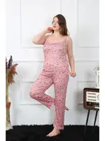 Yıldızlı Büyük Beden İp Askılı Kadın Pijama Takım Akbeniz 202198 Somon görsel 4