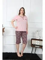 Büyük Beden Cepli Kapri Kadın Pijama Takım Akbeniz 202202 Pembe detay görünüm