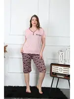 Büyük Beden Cepli Kapri Kadın Pijama Takım Akbeniz 202202 Pembe görsel 4