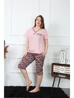 Büyük Beden Cepli Kapri Kadın Pijama Takım Akbeniz 202202 Pembe görsel 5