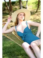 Akbeniz Kadın Desketli Mayo 34003 Petrol detay görünüm