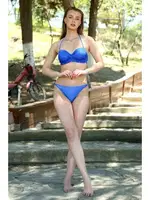 Akbeniz Kadın Dönmeli Straplez Saks Bikini 35002 Saks görsel 4