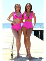 Akbeniz Kadın Fırfırlı Yüksek Bel Fuşya Bikini 35001 Fuşya