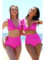 Akbeniz Kadın Fırfırlı Yüksek Bel Fuşya Bikini 35001 Fuşya farklı açı