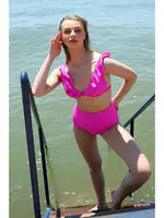 Akbeniz Kadın Fırfırlı Yüksek Bel Fuşya Bikini 35001 Fuşya görsel 4