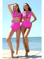 Akbeniz Kadın Fırfırlı Yüksek Bel Fuşya Bikini 35001 Fuşya görsel 5