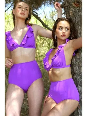 Akbeniz Akbeniz Kadın Fırfırlı Yüksek Bel Mor Bikini 35001