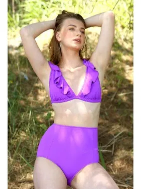 Akbeniz Akbeniz Kadın Fırfırlı Yüksek Bel Mor Bikini 35001 - Alternatif Görünüm