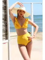 Akbeniz Kadın Fırfırlı Yüksek Bel Sarı Bikini 35001 Sarı